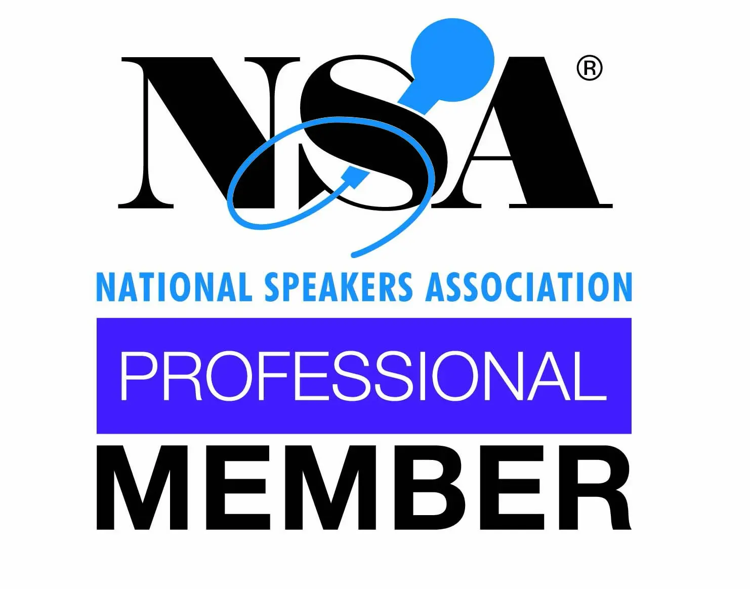 A blue and black logo for the national speakers association.